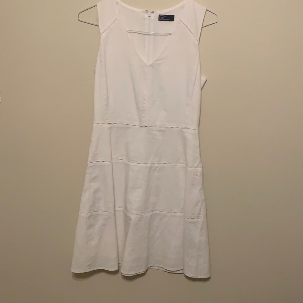 White linen fit and flare dress